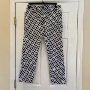 Ann Klein Navy/white All Over Geometric Print cropped  Preppy Pants Size 10